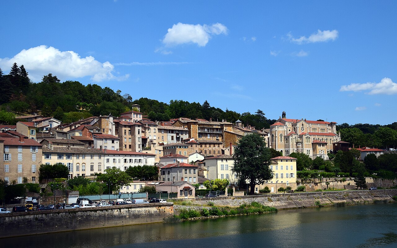 Trévoux vue depuis les hauteurs : le village, la Saône et les coteaux