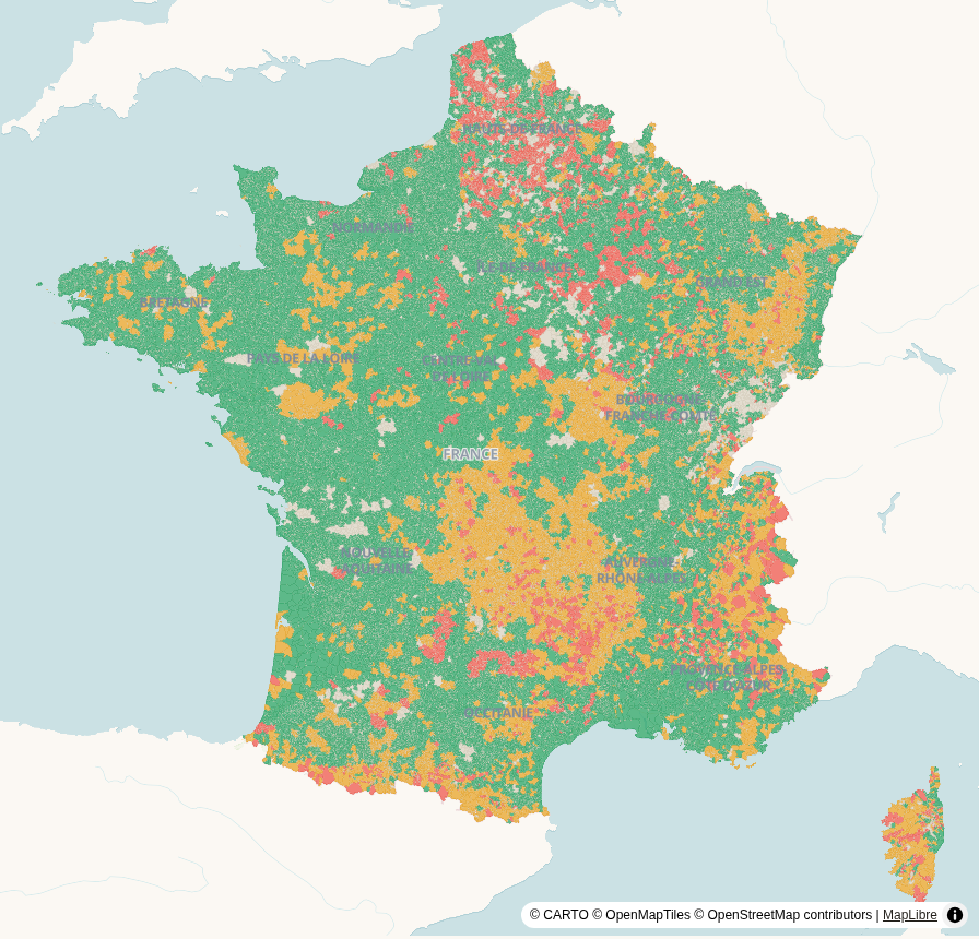 Carte de France, par commune : Eau potable (conformité)