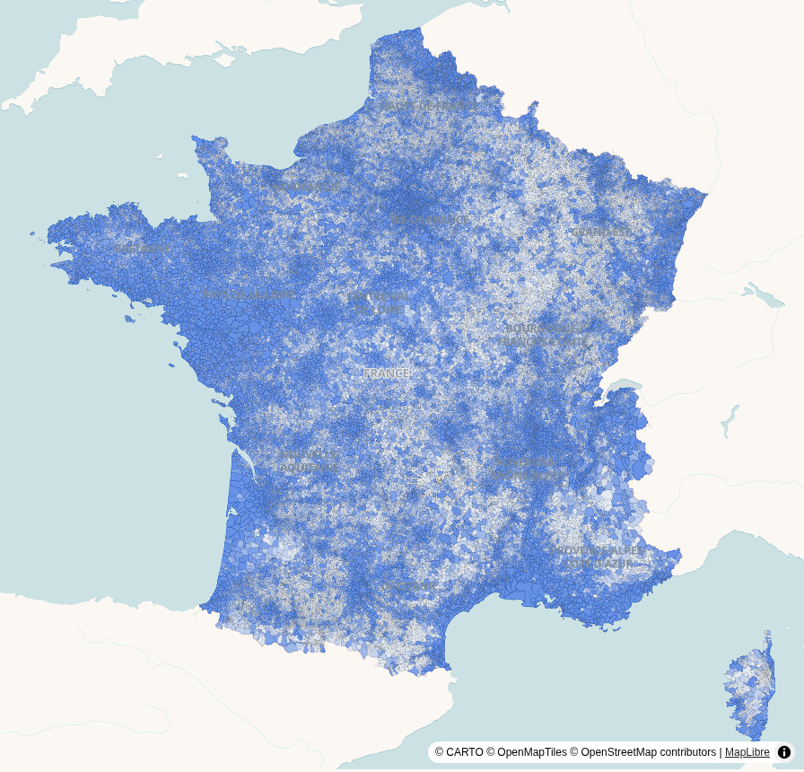 Carte de France, par commune : Population