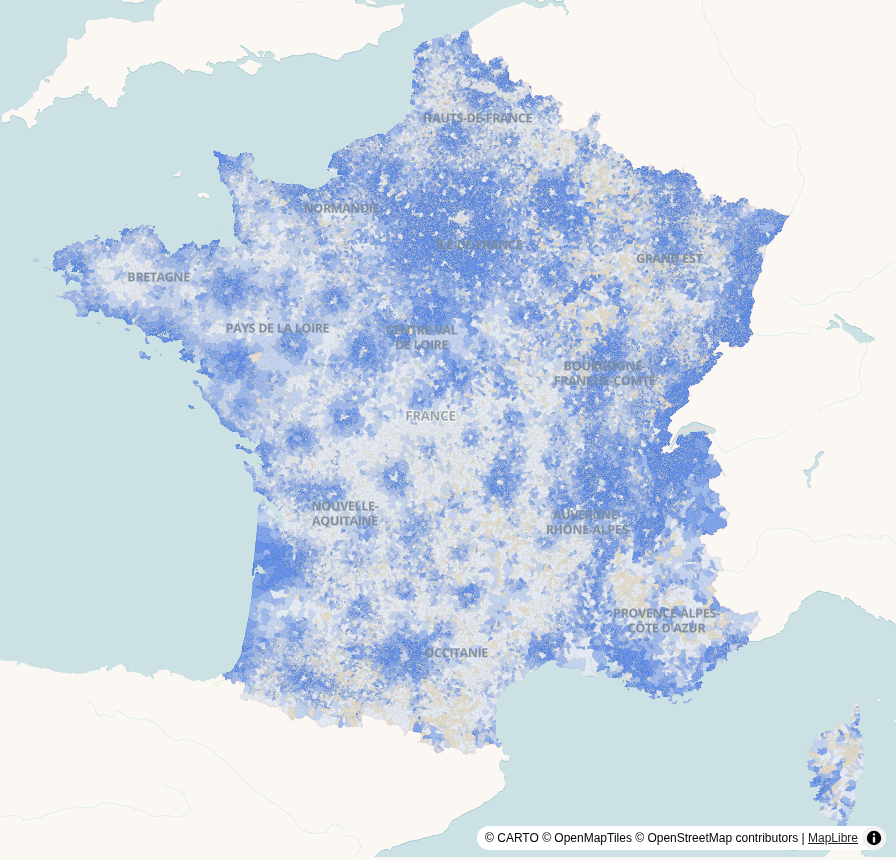 Carte de France, par commune : Revenu médian