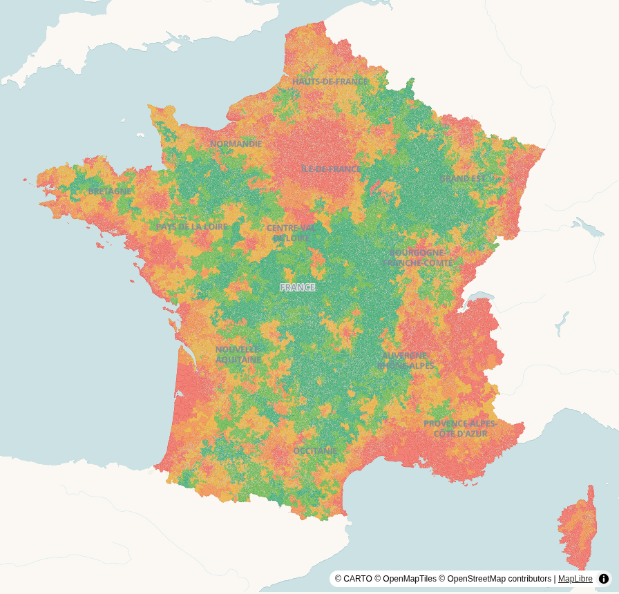 Carte de France, par commune : Loyers (par type de bien) — appartement (tous)