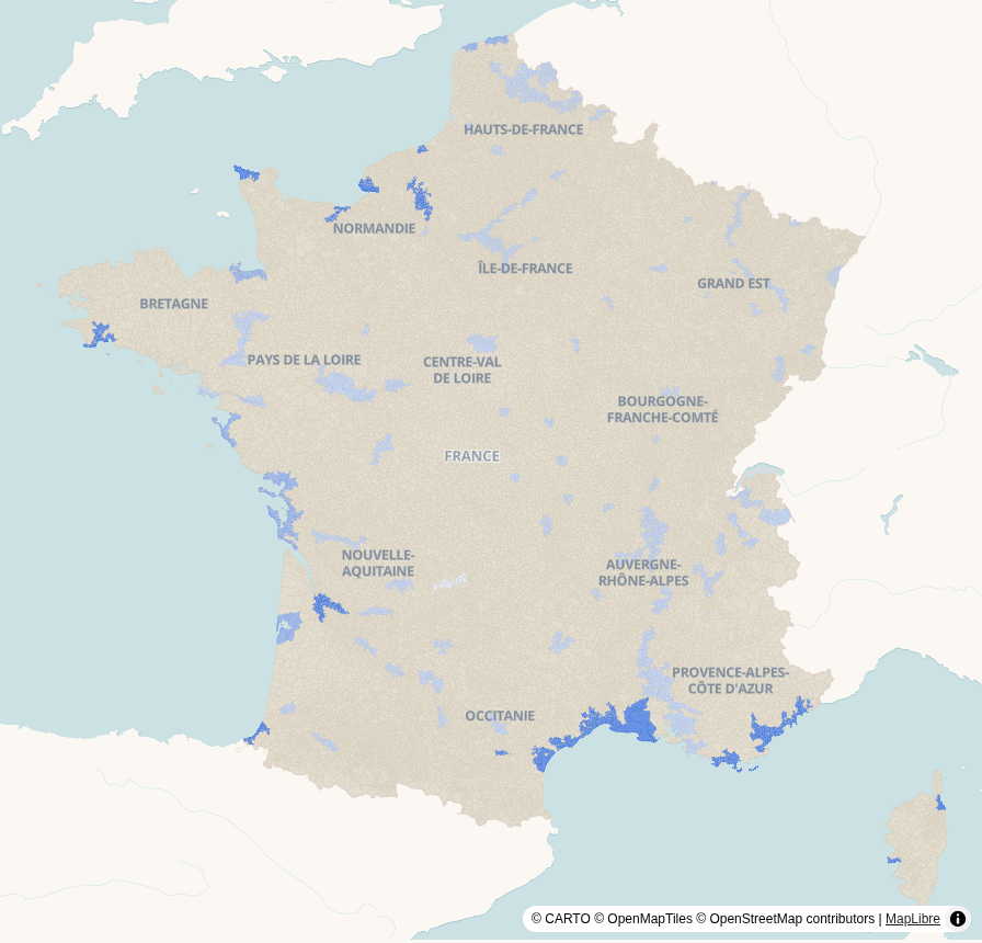Carte de France, par commune : Inondation (TRI)