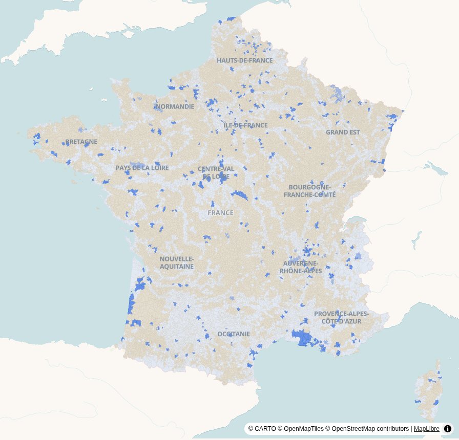 Carte de France, par commune : Plans de prévention des risques (par type)