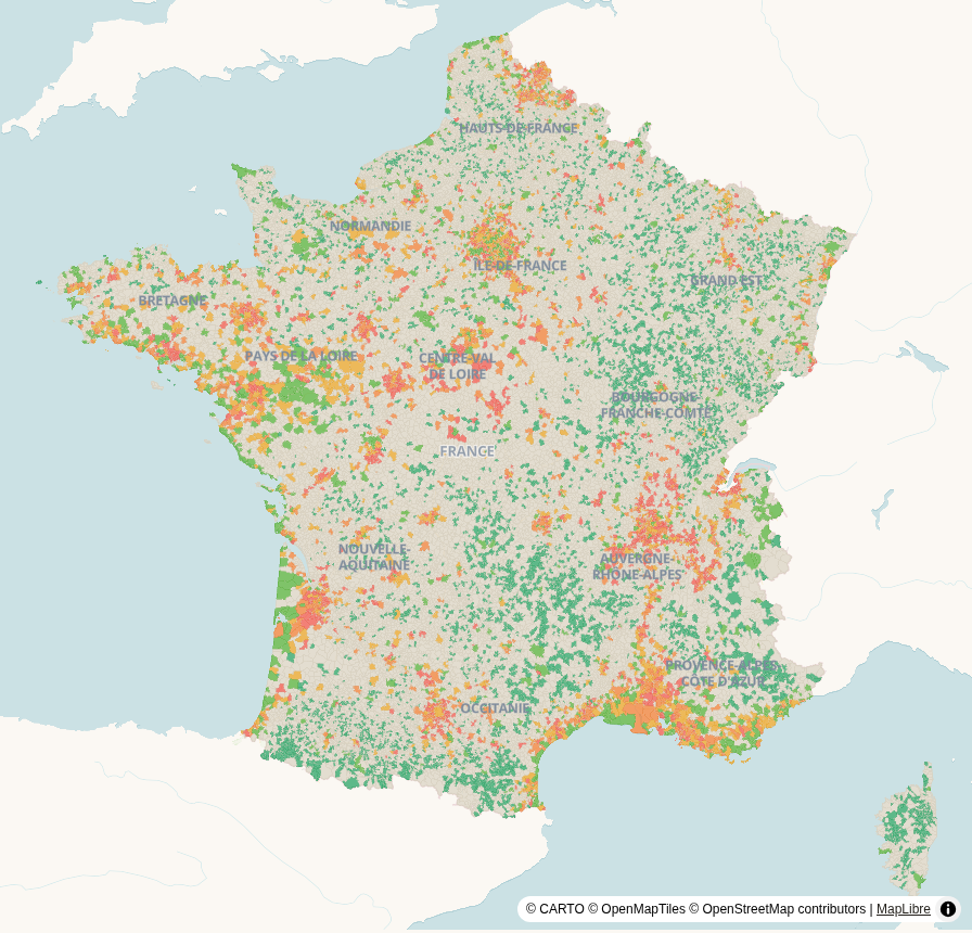 Carte de France, par commune : Délinquance par type d’infraction — cambriolages de logement