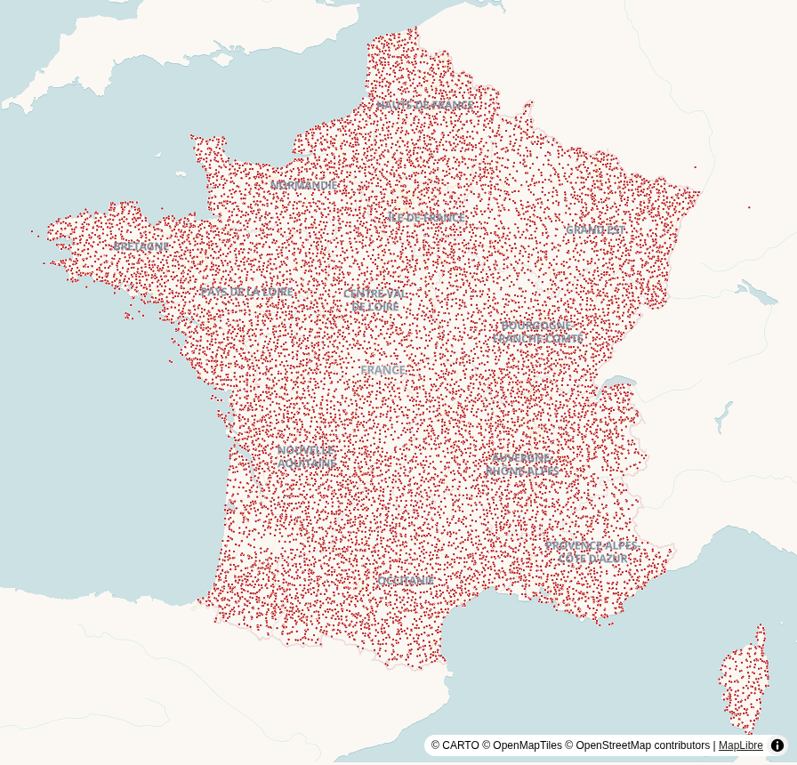 Carte de France, points géolocalisés : Commerces