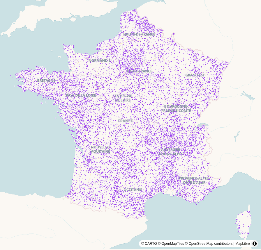 Carte de France, points géolocalisés : Équipements culturels